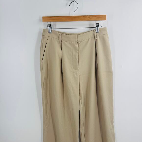 NA-KD Women’s Size 38 Wide Leg High Rise Pleated Trousers Beige Khaki Pants - Picture 4 of 9
